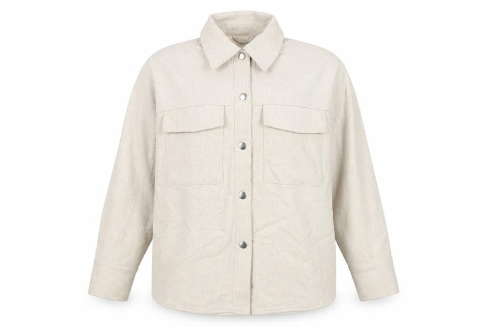 Monki Women Beige M Snap Front Utility Jacket Pockets Long Sleeve