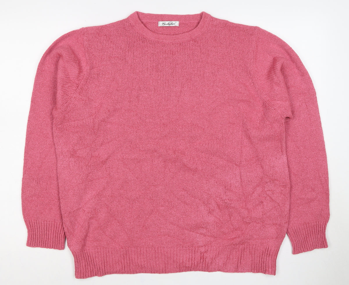 Berkertex Women Pink UK 18-20 Round Neck Knit Pullover Jumper