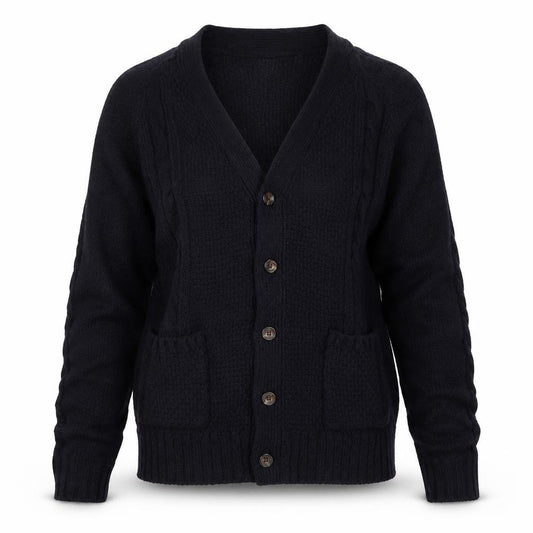 River Island Women Blue M Cable-Knit V-Neck Button Cardigan
