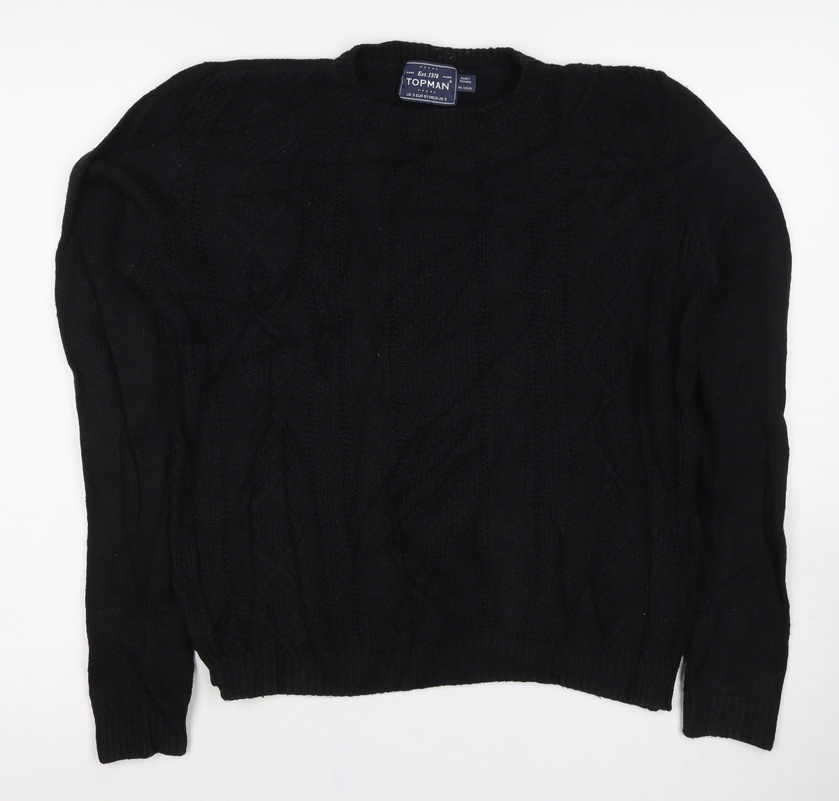 Topman Men’s Black S Cable Knit Crew Neck Pullover Jumper