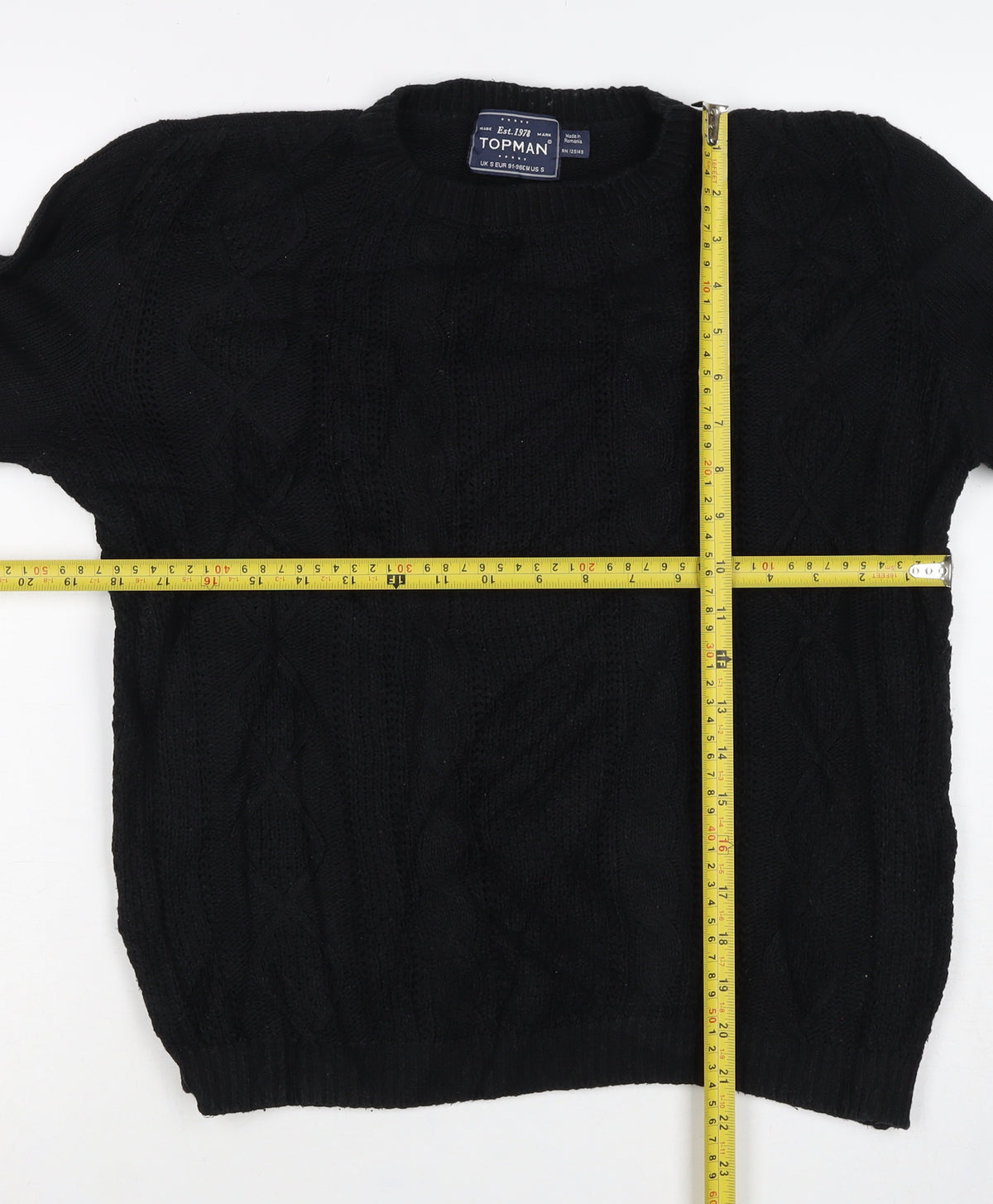 Topman Men’s Black S Cable Knit Crew Neck Pullover Jumper