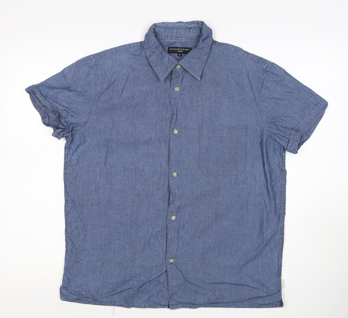 French Connection Jeans Men’s Blue M Chambray Short Sleeve Button-Up Shirt