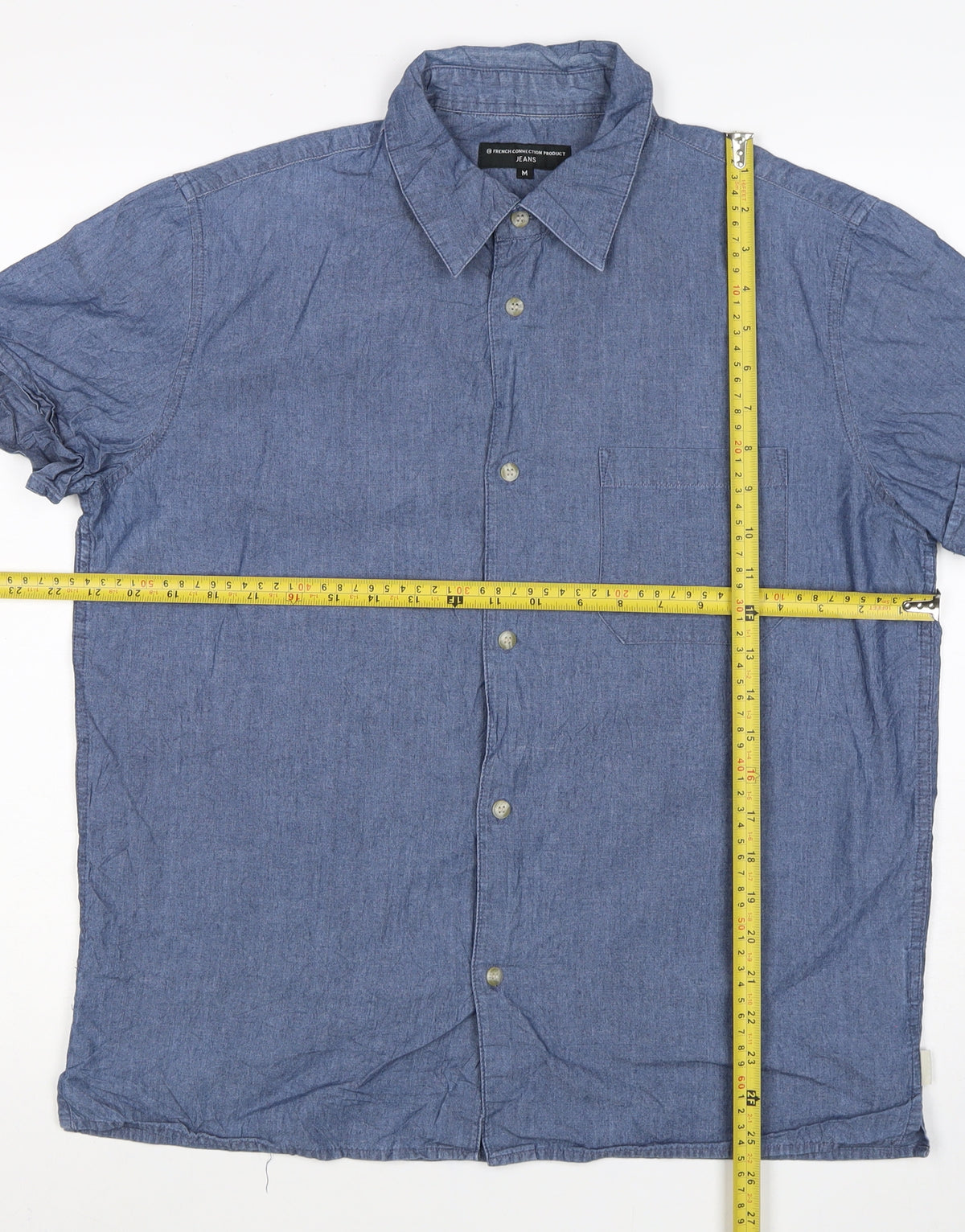 French Connection Jeans Men’s Blue M Chambray Short Sleeve Button-Up Shirt