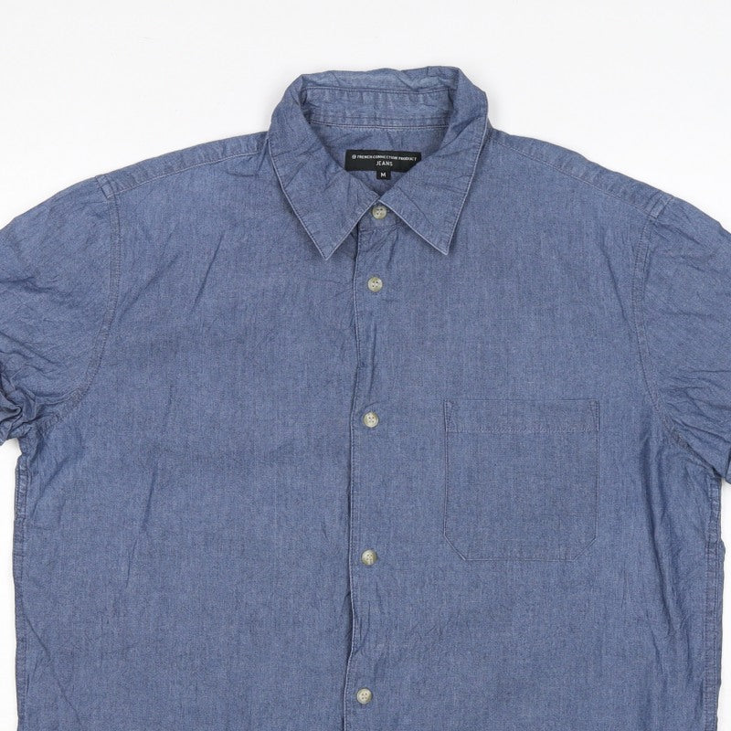 French Connection Jeans Men’s Blue M Chambray Short Sleeve Button-Up Shirt