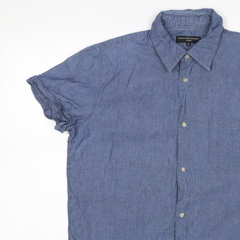 French Connection Jeans Men’s Blue M Chambray Short Sleeve Button-Up Shirt