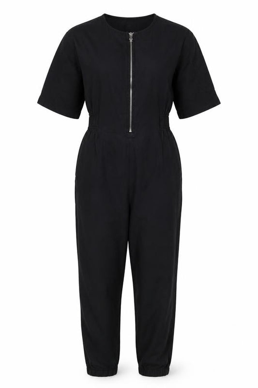 Kin Women’s Black Size 10 Tencel Linen Zip Utility Jumpsuit