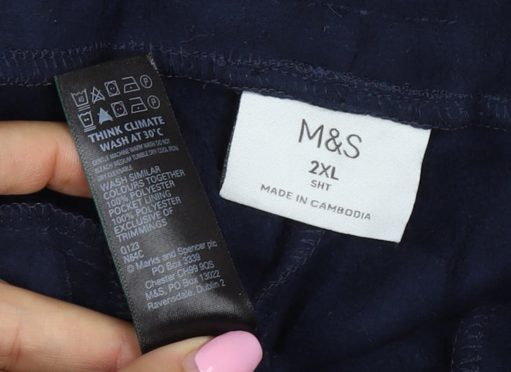 Marks and Spencer Men's Blue 2XL Short Track Pants Drawstring