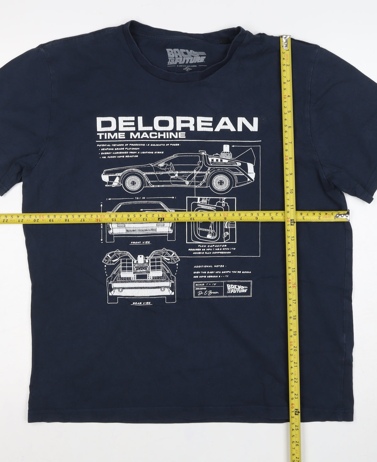 Back to the Future Men’s Blue L DeLorean Time Machine Graphic T-Shirt