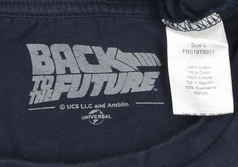 Back to the Future Men’s Blue L DeLorean Time Machine Graphic T-Shirt