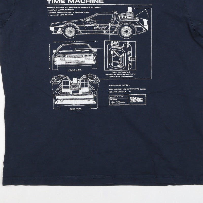 Back to the Future Men’s Blue L DeLorean Time Machine Graphic T-Shirt