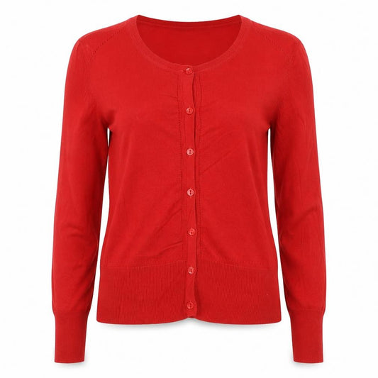 Oasis Women’s Red Cotton Button Front Long Sleeve Cardigan Size M