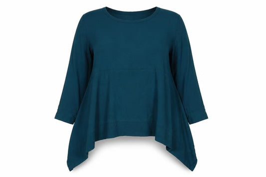 Per Una Women Blue UK 14 Long Sleeve Knit Handkerchief Hem Tunic Top