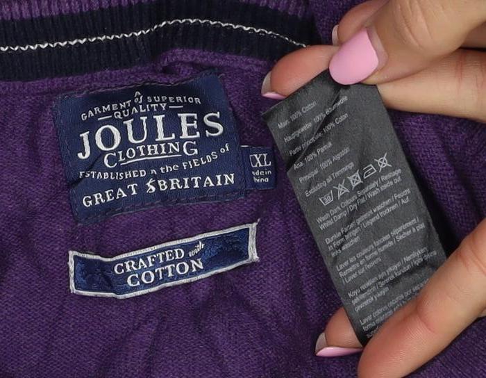 Joules Men’s Purple XL Cotton Crew Neck Logo Pullover Jumper