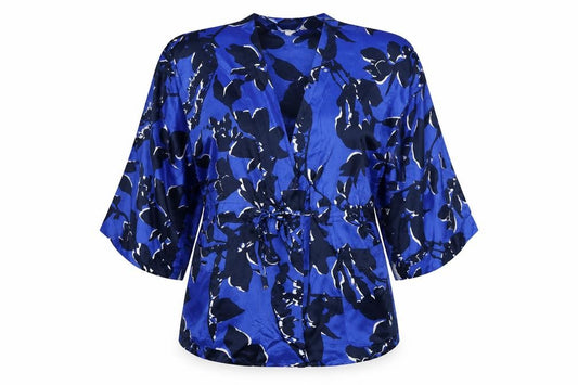 Autograph Women’s Blue Floral Kimono Wrap Blouse Size M