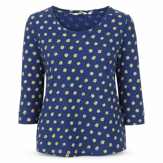 Cousin Jenny Women’s Blue Floral Viscose Jersey Top UK 12 3/4 Sleeve