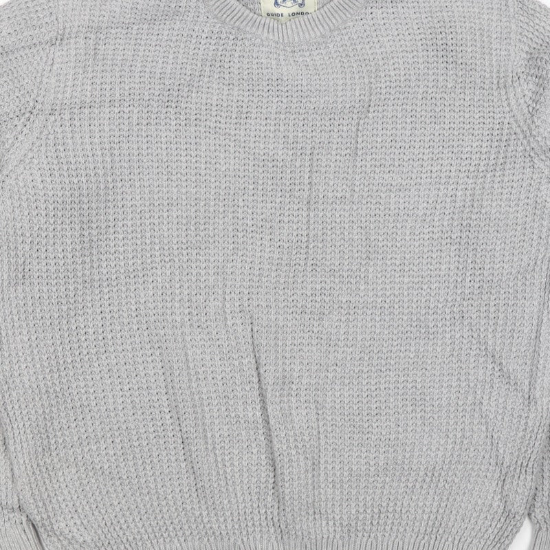 Guide London Men Grey M Cotton Textured Crew Neck Pullover Jumper