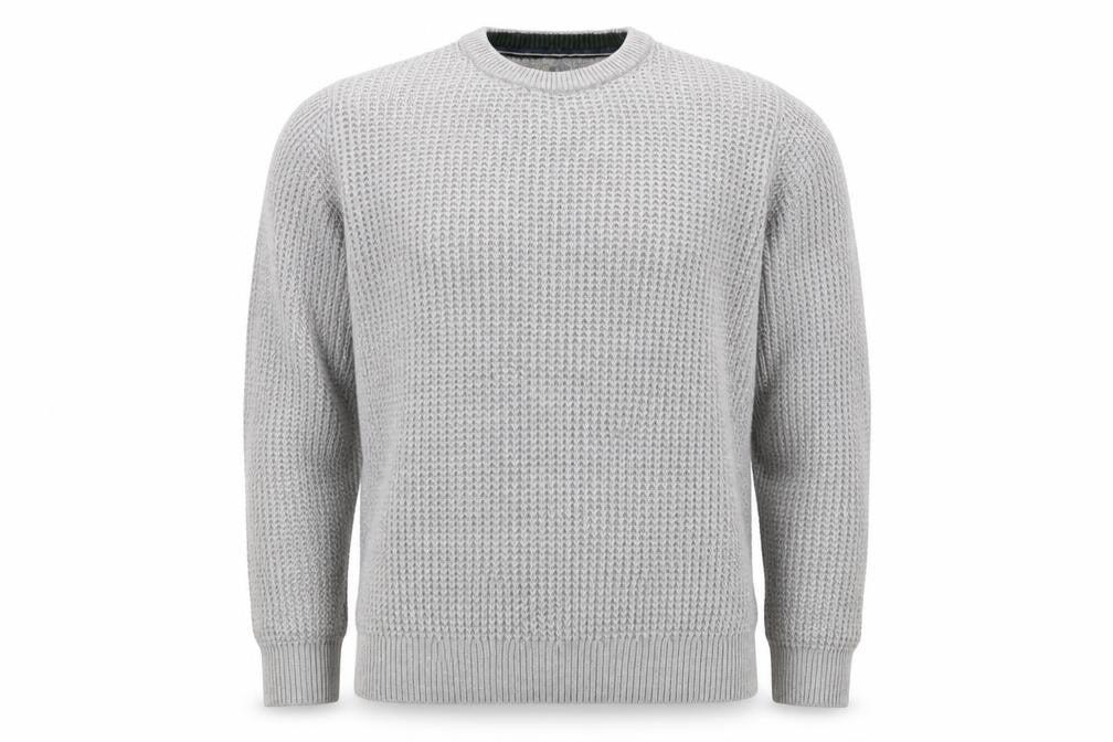 Guide London Men Grey M Cotton Textured Crew Neck Pullover Jumper