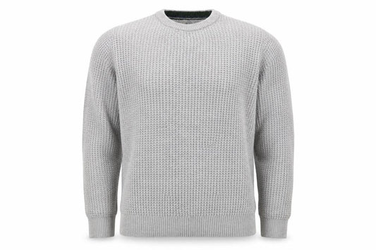 Guide London Men Grey M Cotton Textured Crew Neck Pullover Jumper