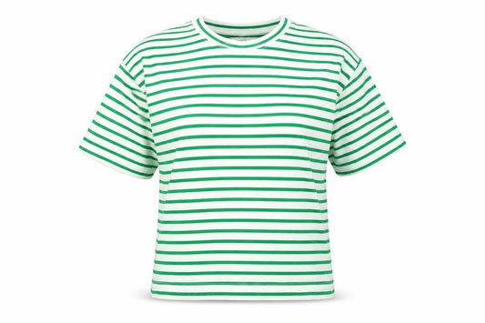 Pull&Bear Women Green Stripe Cotton Raglan T-Shirt Size S