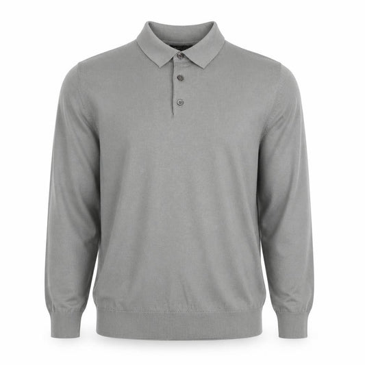 Massimo Dutti Men's Grey M Merino Wool Long Sleeve Knitted Polo Shirt