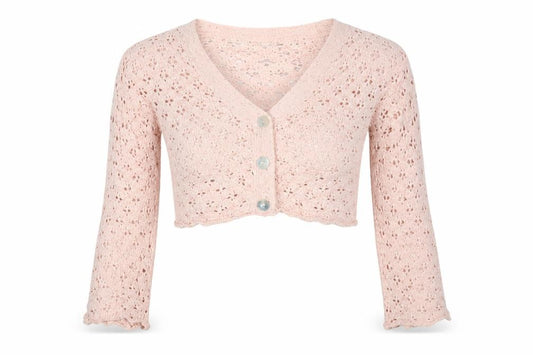 MNG Women Pink M Open Knit Cropped V-Neck Button Cardigan