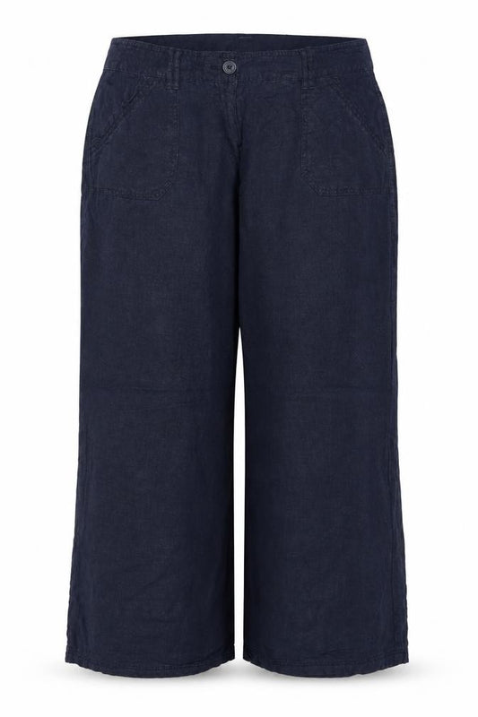 Next Women’s Blue Linen Blend Wide Leg Trousers UK 16 Long