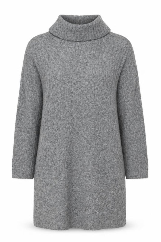 JDY Women’s Grey L Waffle Knit Crew Neck Long Sleeve Pullover Jumper