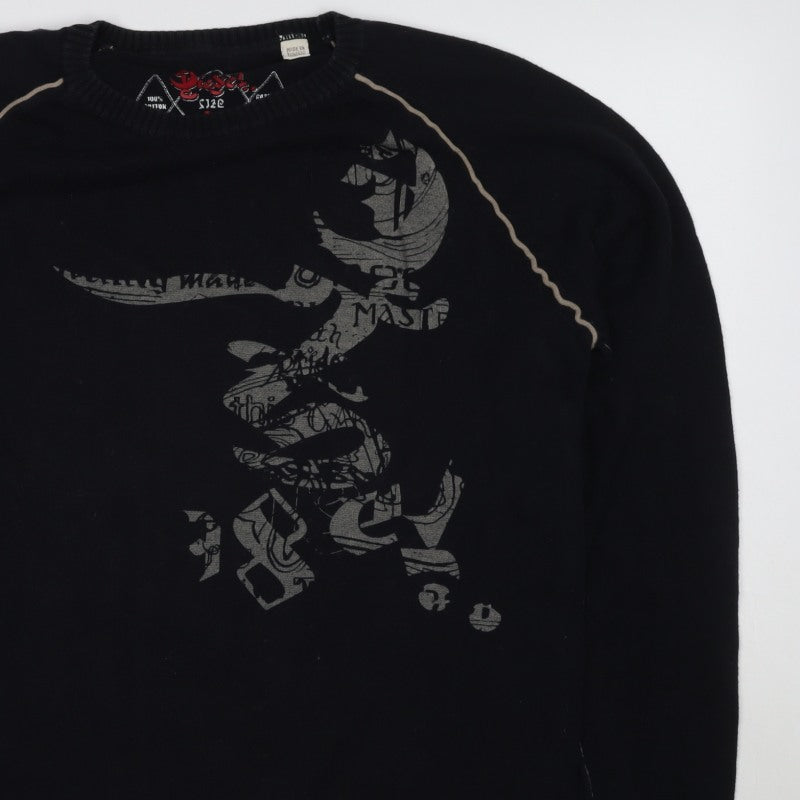 Diesel Men’s Black L Graphic Print Cotton Crew Neck Pullover Jumper