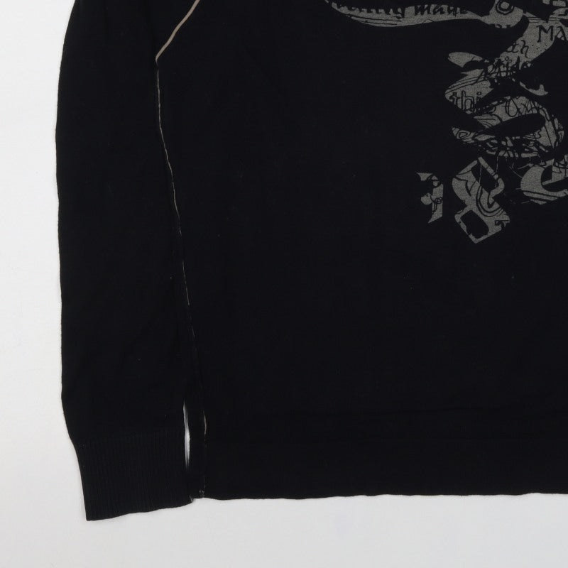 Diesel Men’s Black L Graphic Print Cotton Crew Neck Pullover Jumper
