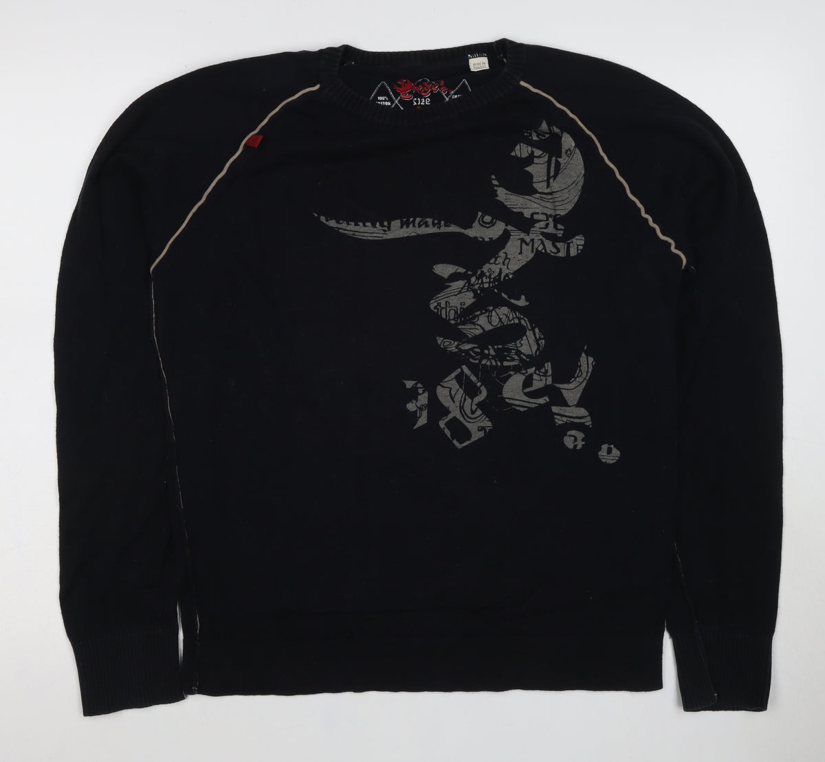 Diesel Men’s Black L Graphic Print Cotton Crew Neck Pullover Jumper