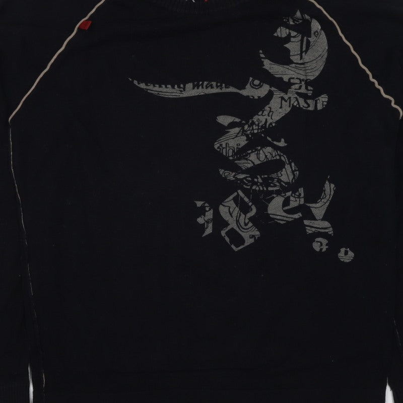 Diesel Men’s Black L Graphic Print Cotton Crew Neck Pullover Jumper