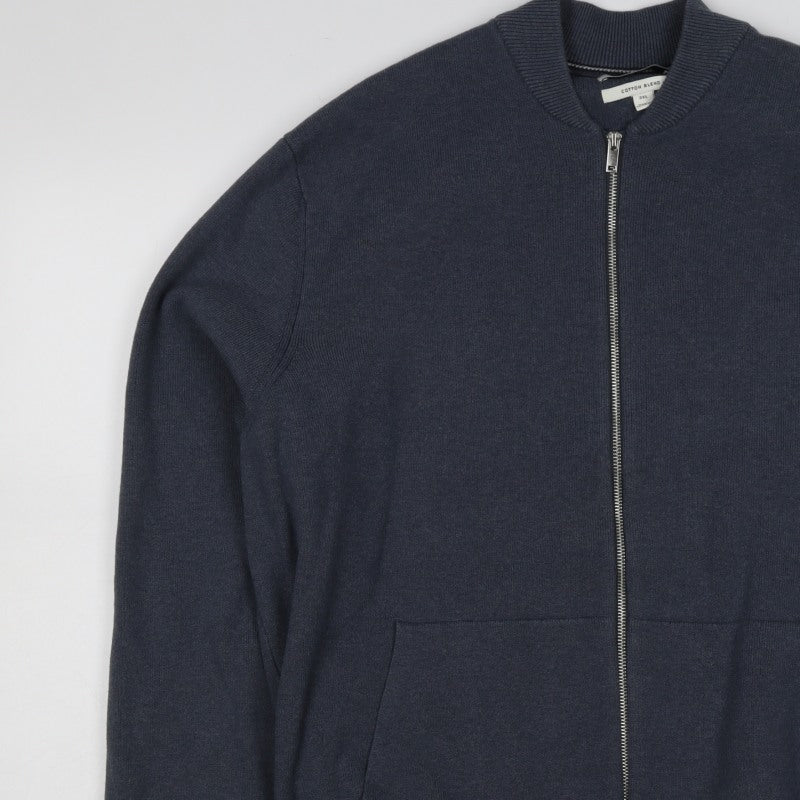 Marks & Spencer Men's Grey 3XL Full Zip Cotton Blend Knit Jumper