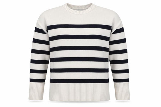 Zara Women’s Ivory Navy Striped Knit Crew Neck Jumper Size S