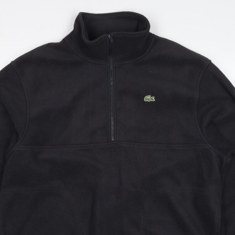 Lacoste Men Black L Fleece 1/4 Zip High Neck Logo Sweatshirt