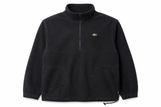 Lacoste Men Black L Fleece 1/4 Zip High Neck Logo Sweatshirt