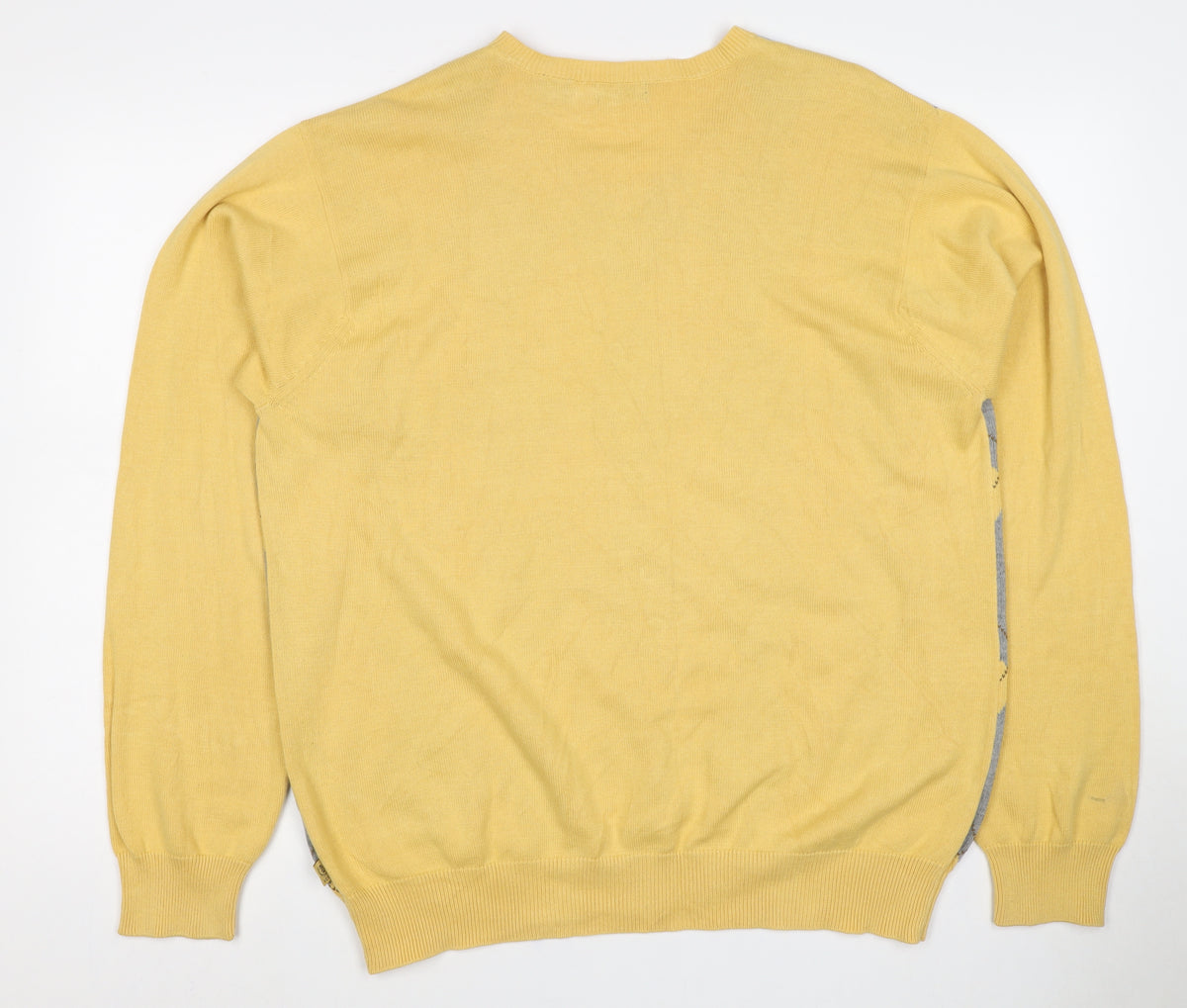 IZOD Men’s Yellow Grey Argyle Cotton V-Neck Pullover Jumper L