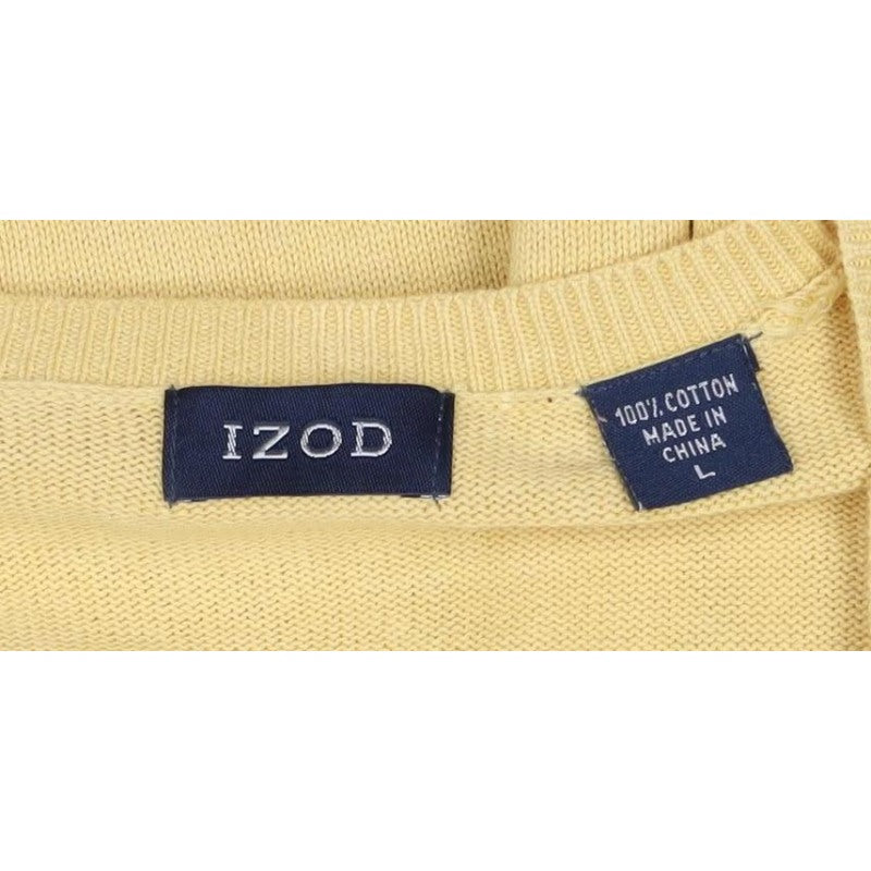 IZOD Men’s Yellow Grey Argyle Cotton V-Neck Pullover Jumper L