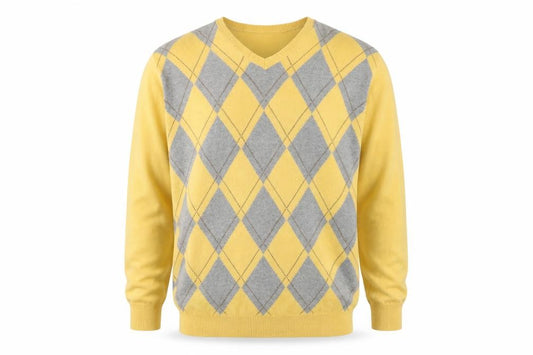 IZOD Men’s Yellow Grey Argyle Cotton V-Neck Pullover Jumper L