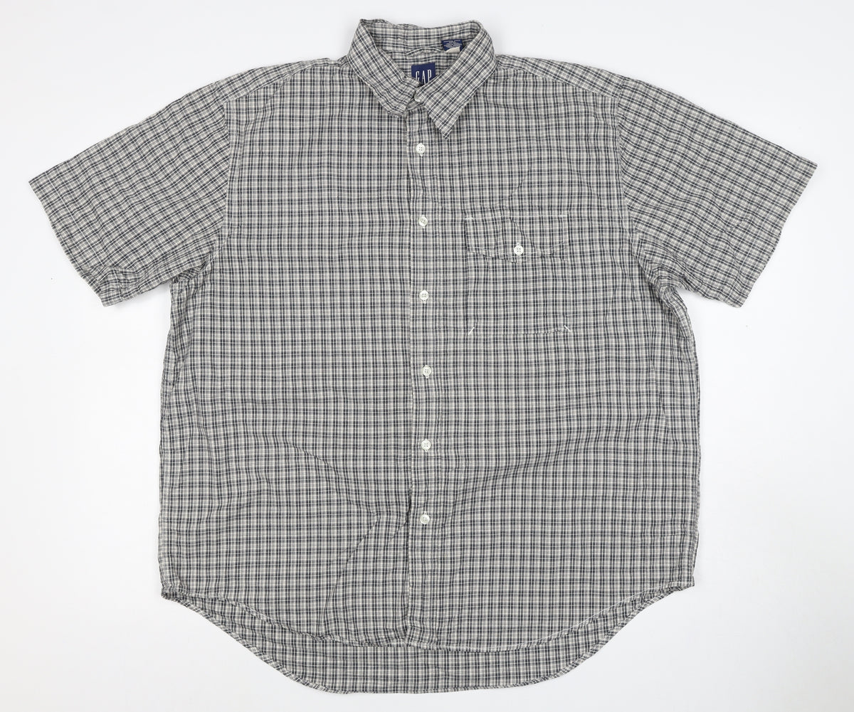 Gap Men’s Grey Check Cotton Short Sleeve Button-Down Shirt Size M