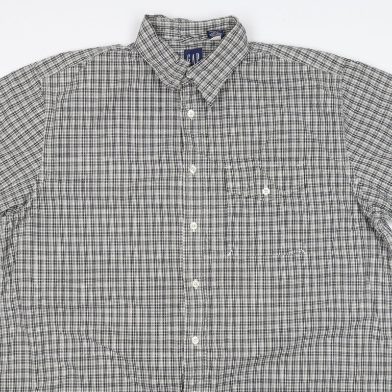 Gap Men’s Grey Check Cotton Short Sleeve Button-Down Shirt Size M