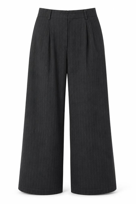 Pimkie Women’s Black Pinstripe Wide-Leg Dress Trousers UK 14