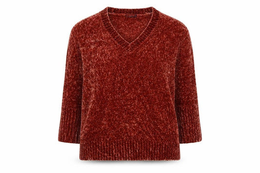 Zara Women Brown S Chenille V-Neck Long Sleeve Pullover Jumper