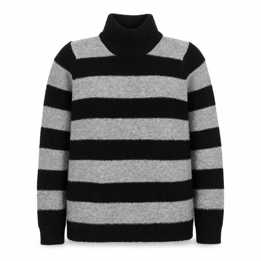 Aid-A-West Women’s UK 12 Black Grey Striped Roll Neck Knit Jumper