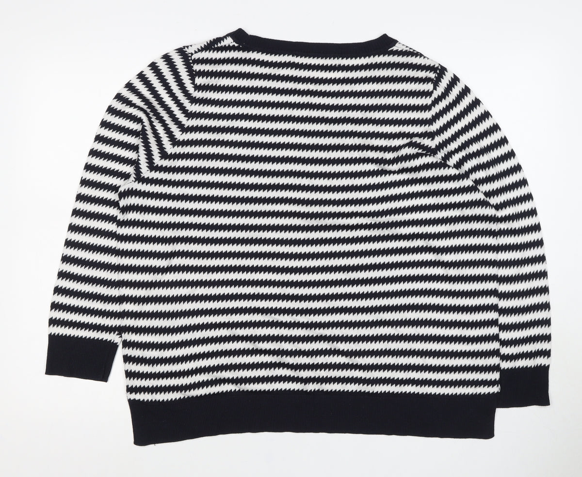 Next Women’s Black White Striped Knit Jumper Size 22 Crew Neck