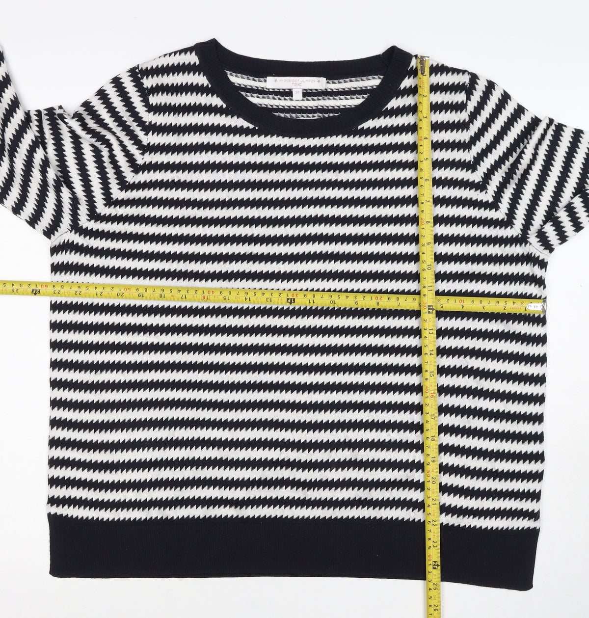 Next Women’s Black White Striped Knit Jumper Size 22 Crew Neck