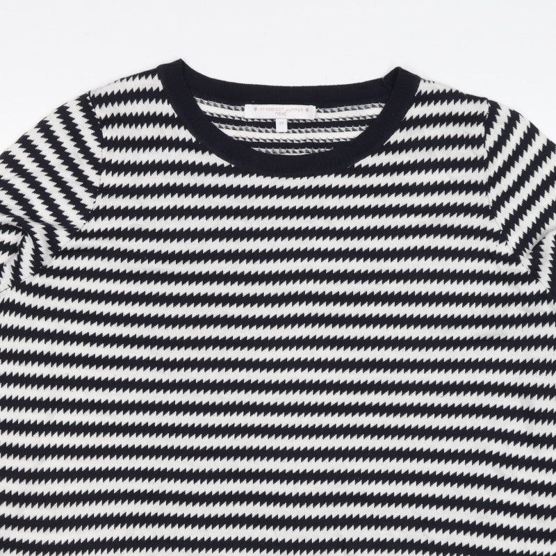 Next Women’s Black White Striped Knit Jumper Size 22 Crew Neck