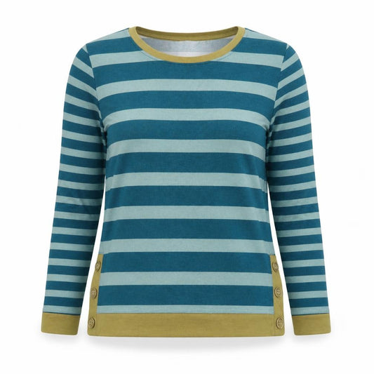 ISLE Women’s Blue Striped Button Detail Knit Jumper UK 10