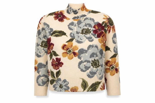 Monsoon Women’s Multicoloured Floral Mock Neck Wool Blend Jumper M
