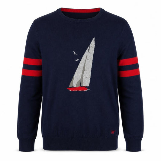 Grey Clothing Company Men’s Navy L Cotton Sailboat Crew Neck Jumper
