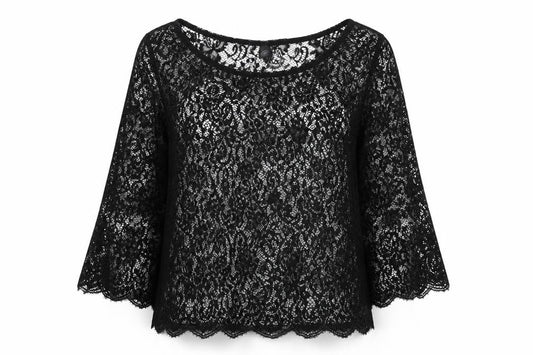 Quiz Women Black UK 10 Lace Floral Sheer 3/4 Sleeve Blouse